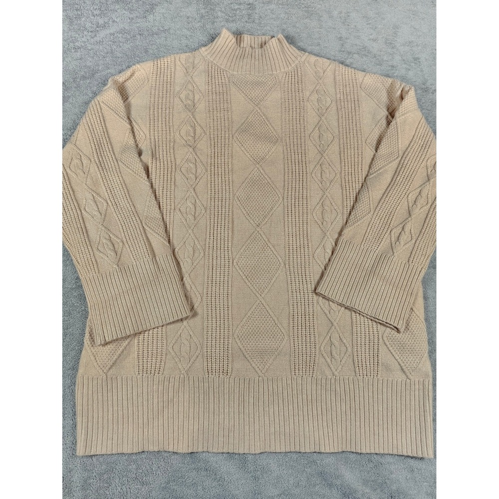 Philosophy Republic Clothing Tan Cable Knit Mock Neck Sweater Womens Small Beige